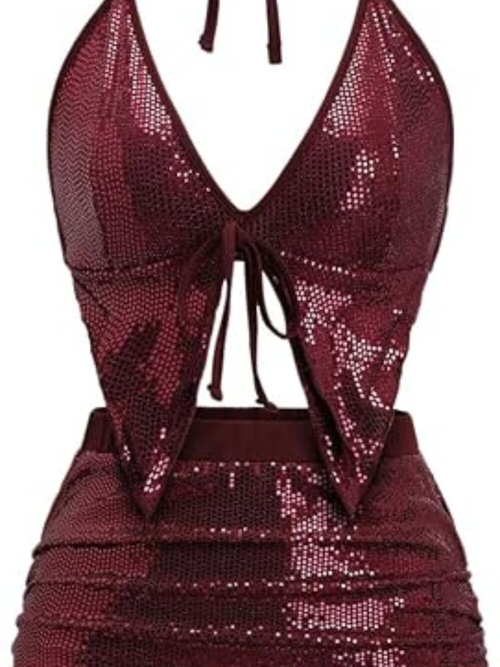 Sequined Tie Back Halter Crop Top & Mini Skirt